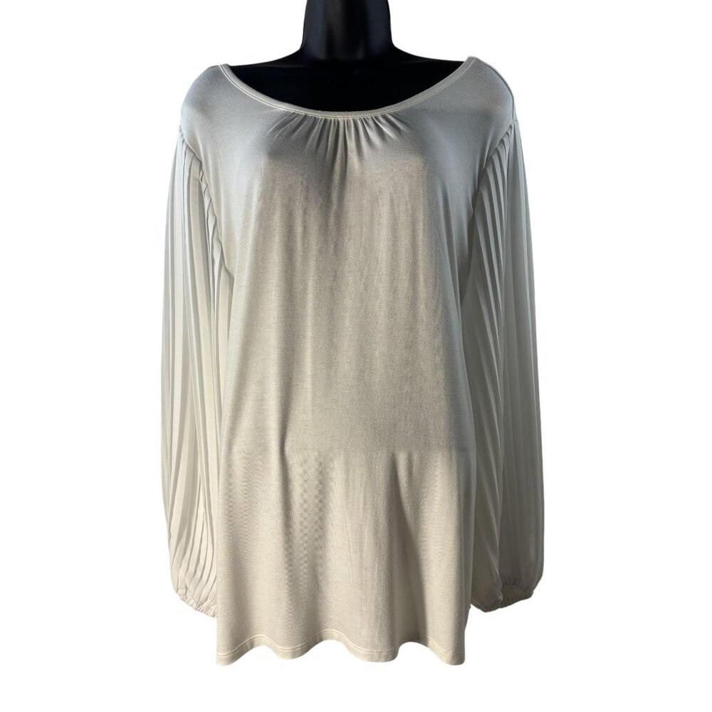 Talbots Womens Plus Size 1X Ivory Pleated Sleeve Blouse Top Rayon/Polyester